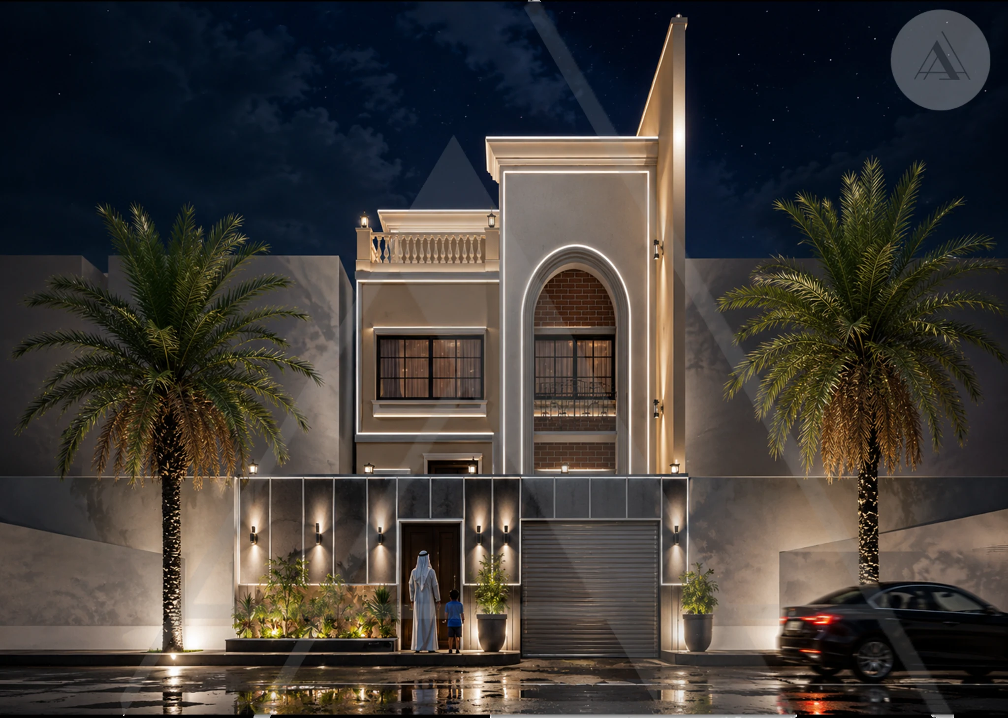 Al Hadatha Villa night elevation