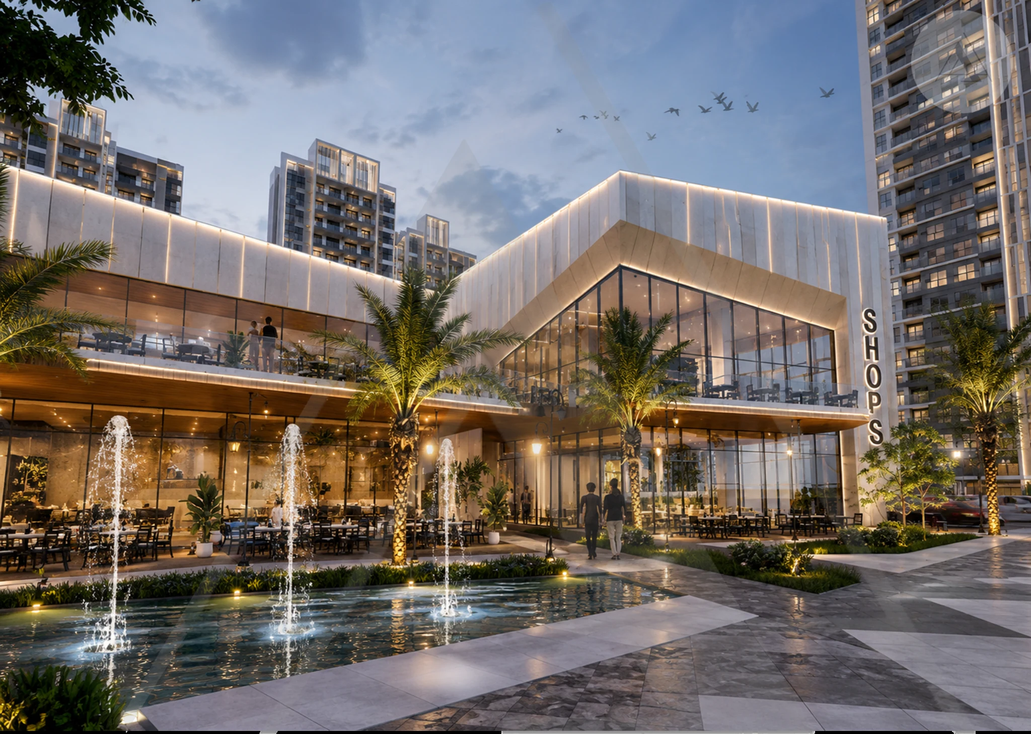 Madria Heights landscaped commercial plaza