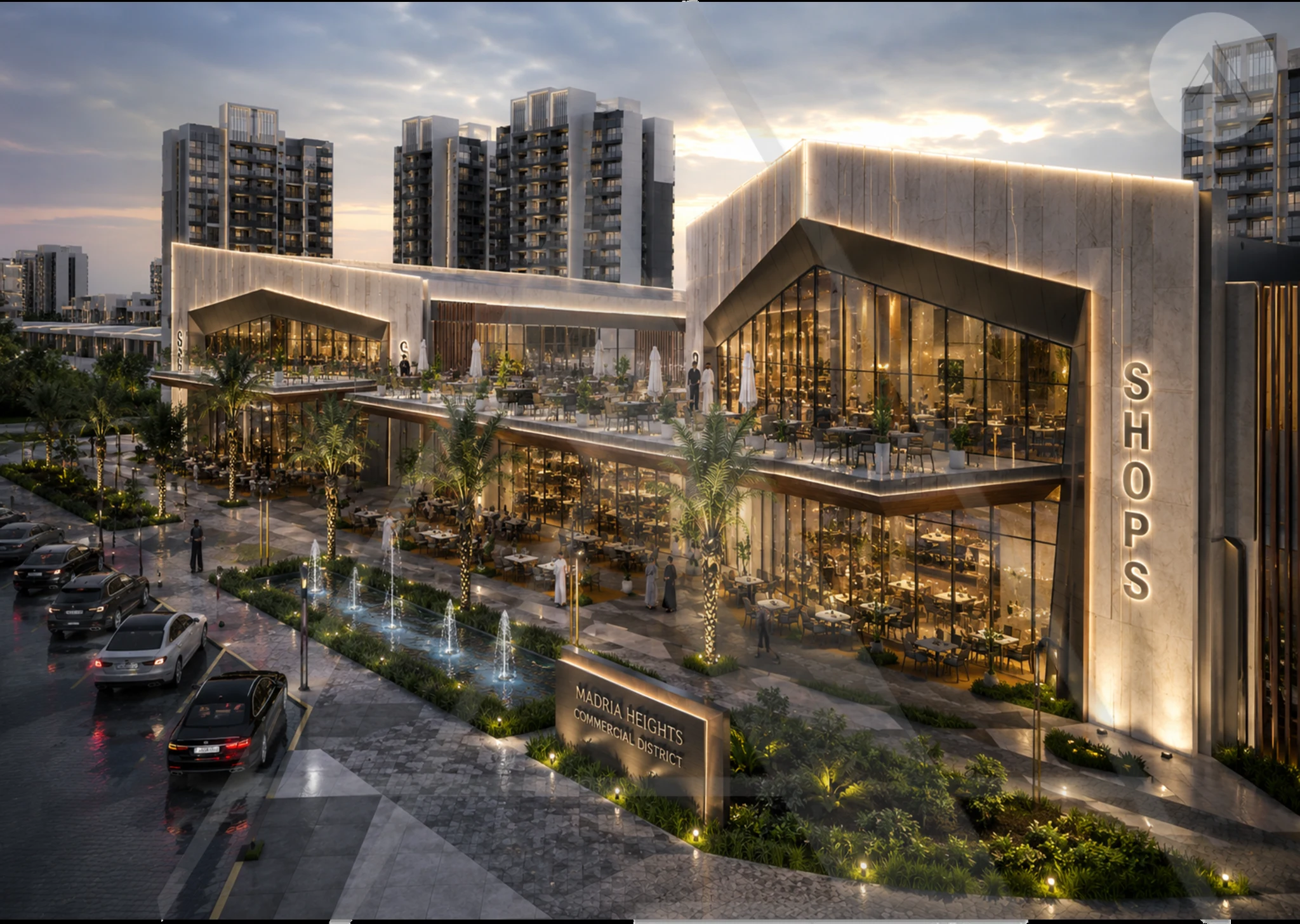 Madria Heights commercial terraces and water features